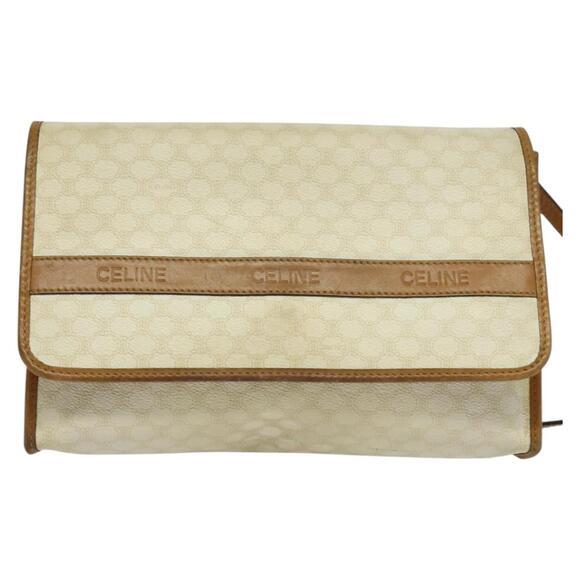 CELINE Macadam Canvas Shoulder Bag Pvc Leather White Gold - Picture 2 of 12